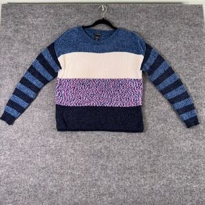 Blush & Bloom Womens M Colorblock Knit Sweater Blue Pink Y2K Preppy Cozy Cottage